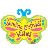 28" Mighty Bright Butterfly Birthday Wishes Balloon