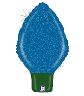 22" Holographic Shape Balloon Glittering Lightbulb Blue
