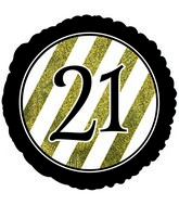 18" 21 Black & Gold Glitter Foil Balloon