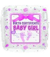 18" Baby Girl Birth Certificate Foil Balloon