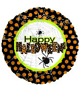 18" Happy Halloween Spider Web Polka Dots Balloon