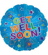 17" Get Well Soon Silver Burst Balloon Packaged