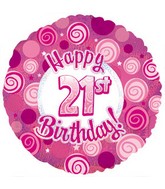 18" Happy 21st Birthday Pink Dazzeloon