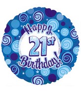 18" Happy 21st Birthday Blue Dazzeloon Balloon