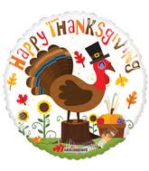 18" Happy Thanksgiving Turkey Gellibean Balloon