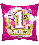 18" 1st Birthday Girl Balloons Gellibean Balloon