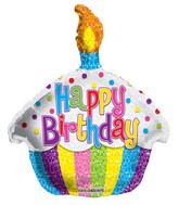 12" Airfill Only Birthday Bright Cupcake Shape Balloon