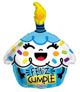 18" Feliz Cumple Cupcake Azul Shape Balloon