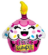 18" Feliz Cumple Cupcake Rosa Shape Balloon