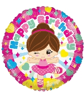 9" Airfill Only Round Birthday Ballerina Gellibean Balloon