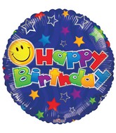 18" Birthday Smiley Blue Balloon