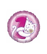 18" Age 1 Cat Juvenile Girl Balloon