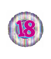 18" Pink and Pastel Stripes Number 18 Balloon