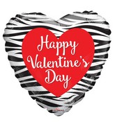 18" Happy Valentine's Day Zebra Pattern Non Foil Balloon