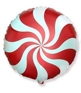 18" Round Candy Peppermint Swirl Red Foil Balloon