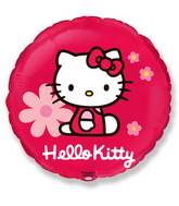 18" Red Circle Hello Kitty Flowers Foil Balloon