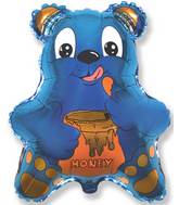 22" Bear with Honey Blue Foil Balloon