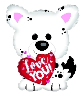22" I Love You White Puppy Foil Balloon