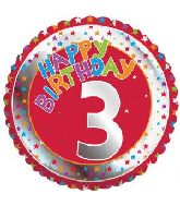 18" Children's Milestone "3" Happy Birthday Foil Balloon