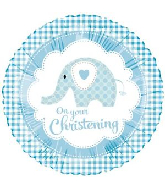 18" Baby Ele Christening Blue Foil Balloon