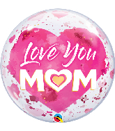 22" Round Love You M(HEART)M Pink Bubble Balloon
