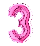 7" Airfill (requires heat sealing) Number Balloon 3 Fuschia