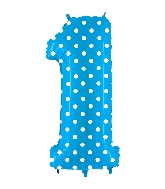 40" Foil Shape Balloon Number 1 Baby Blue Dots