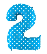 40" Foil Shape Balloon Number 2 Baby Blue Dots