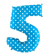 40" Foil Shape Balloon Number 5 Baby Blue Dots