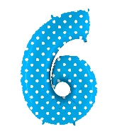 40" Foil Shape Balloon Number 6 Baby Blue Dots
