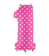 40" Foil Shape Balloon Number 1 Baby Pink Dots