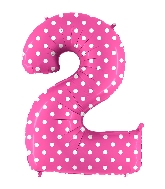 40" Foil Shape Balloon Number 2 Baby Pink Dots