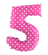 40" Foil Shape Balloon Number 5 Baby Pink Dots