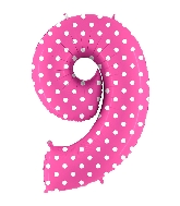 40" Foil Shape Balloon Number 9 Baby Pink Dots