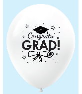11" Congrats Grad Latex Balloons 25 Count White