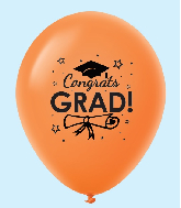 11" Congrats Grad Latex Balloons 25 Count Orange
