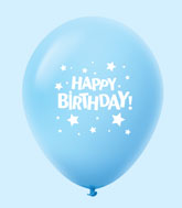11" Happy Birthday Stars Latex Balloons Pale Blue (25 Per Bag)