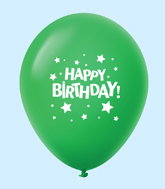 11" Happy Birthday Stars Latex Balloons Green (25 Per Bag)