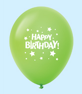 11" Happy Birthday Stars Latex Balloons Lime Green (25 Per Bag)