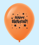 11" Happy Birthday Stars Latex Balloons Orange (25 Per Bag)