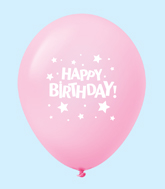 11" Happy Birthday Stars Latex Balloons Pastel Pink (25 Per Bag)