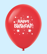 11" Happy Birthday Stars Latex Balloons Red (25 Per Bag)