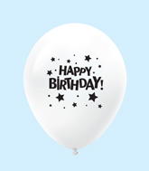 11" Happy Birthday Stars Latex Balloons White (25 Per Bag)