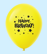 11" Happy Birthday Stars Latex Balloons Yellow (25 Per Bag)