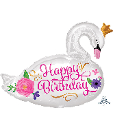 29" Jumbo Happy Birthday Beautiful Swan Foil Balloon