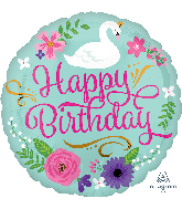 18" Happy Birthday Floral Swan Foil Balloon