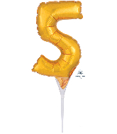 6" Airfill Only Micro Number Cake Topper Gold Number 5 Balloon