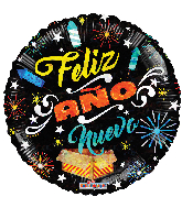 18" Año Nuevo Fireworks Holographic Foil Balloon