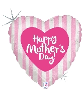 18" Holographic Mother's Day Pink Stripes Foil Balloon
