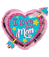 18" I Love You Mom Heart With Arrow Shape Foil Balloon